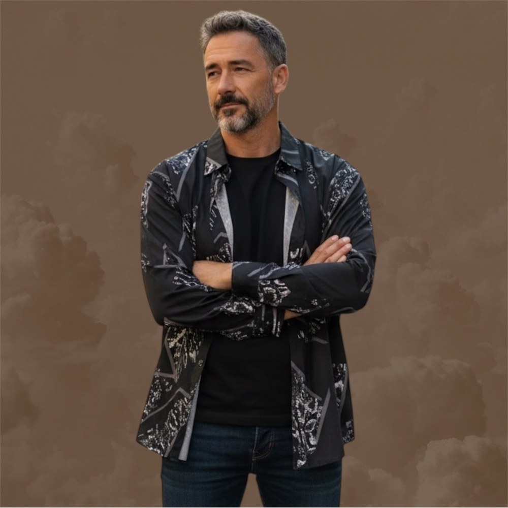 Men’s Vintage style Stylish Black and Gray Graphic Shirt Jacket new without tags - Picture 9 of 14